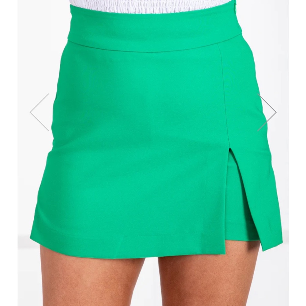 Pink Lily Check Your Schedule Kelly Green Side Slit Skort